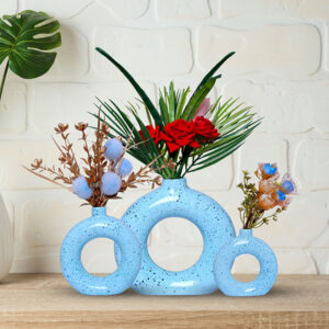 Donut-Shaped Flower Vases for Home Decor, Set of 3 (Sky Blue) Polyresin – 8 Inch