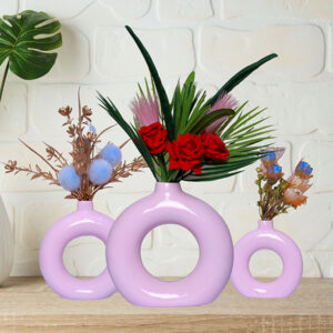 Donut-Shaped Flower Vases for Home Decor, Set of 3 (Pink) Polyresin – 8 Inch