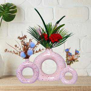 Donut-Shaped Flower Vases for Home Decor, Set of 3 (Light Pink) Polyresin – 8 Inch