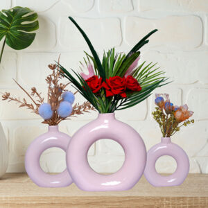 Donut-Shaped Flower Vases for Home Decor, Set of 3 (Light Pink) Polyresin – 8 Inch
